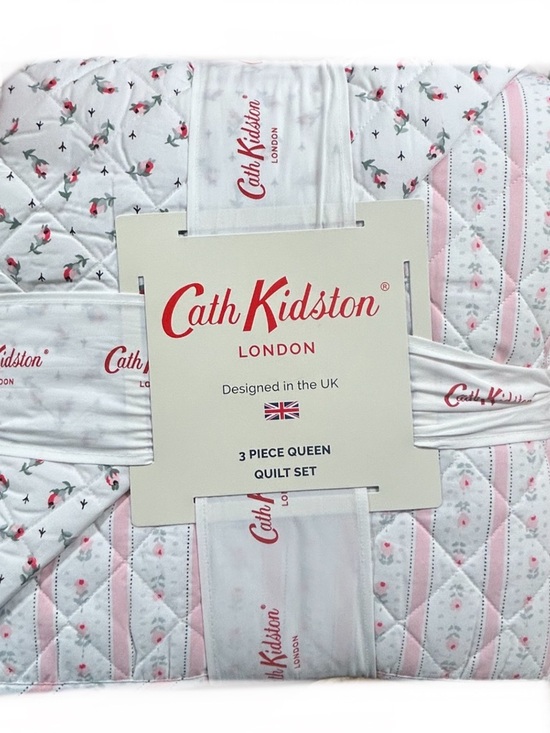 Cath Kidston Other - Cath Kidston Rosebud Stripe Pink Queen Cotton Quilt Set 90”x90”